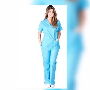 Water Blue Mock Wrap 2pc Scrub Set